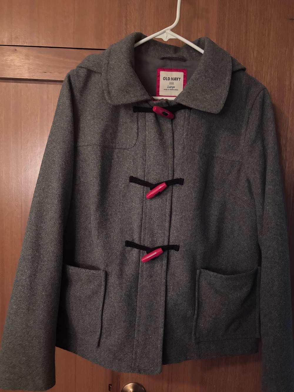Old Navy Gray Pea Coat with Red Toggle Accents